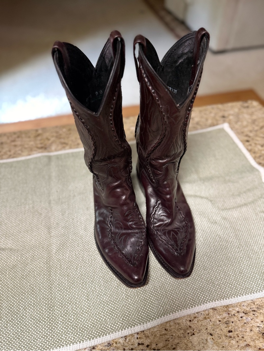 Mens Dan Post Burgundy Leather Western Boots - Pull-On Style